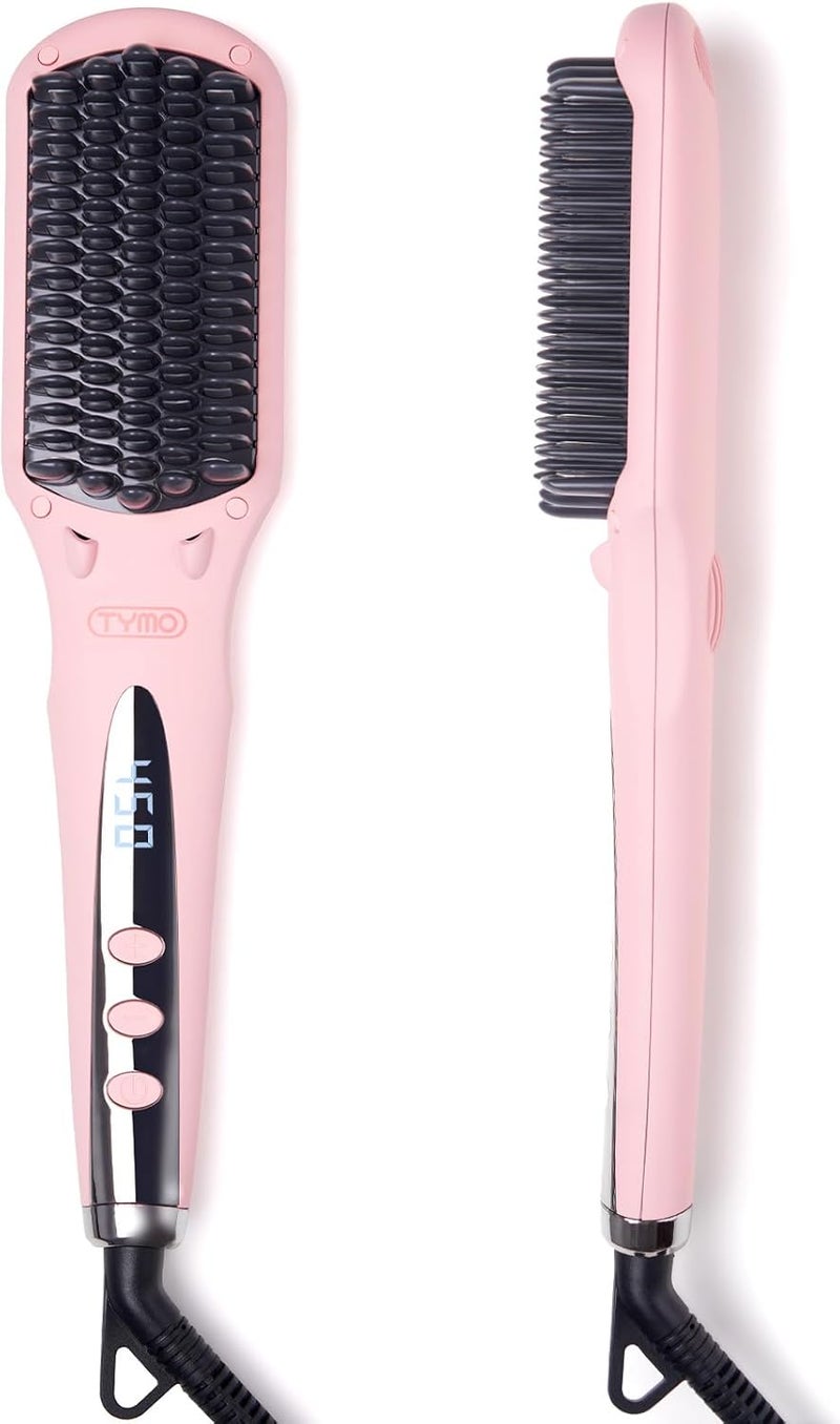 TYMO Ionic Hair Straightener Brush - Straightening Comb with 10M Negative Ions, 25s Heat-up, 16 Temps, Dual Voltage, LED Display | Ceramic Hot Comb Hair Brush Straightener for Women, Pink - Image 1
