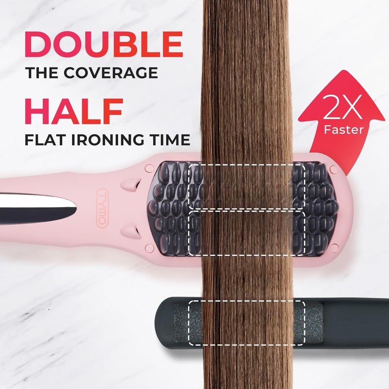 TYMO Ionic Hair Straightener Brush - Straightening Comb with 10M Negative Ions, 25s Heat-up, 16 Temps, Dual Voltage, LED Display | Ceramic Hot Comb Hair Brush Straightener for Women, Pink - Image 4