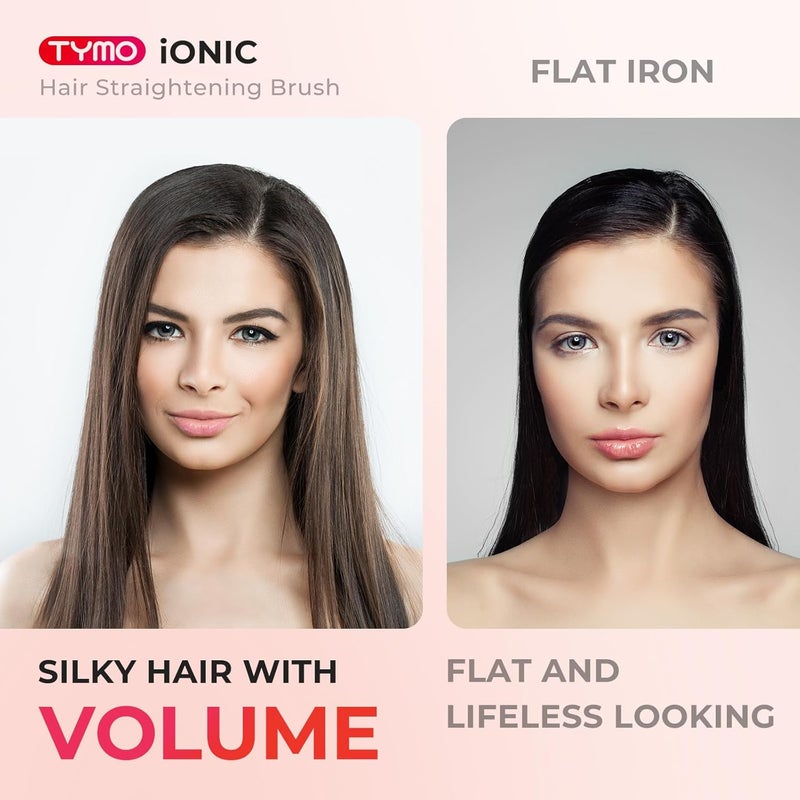 TYMO Ionic Hair Straightener Brush - Straightening Comb with 10M Negative Ions, 25s Heat-up, 16 Temps, Dual Voltage, LED Display | Ceramic Hot Comb Hair Brush Straightener for Women, Pink - Image 5