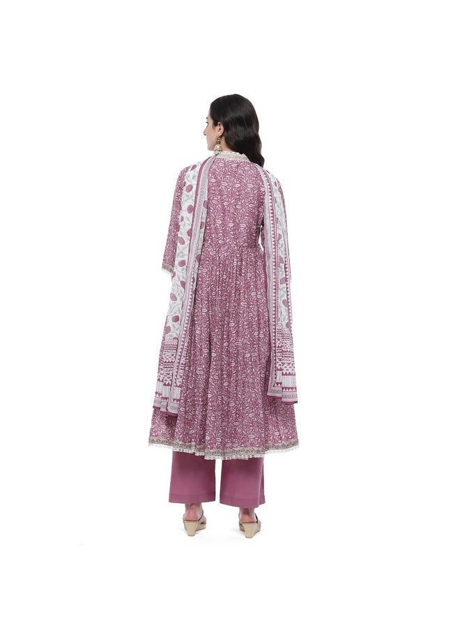 Biba - BIBA Women PRINTED ANARKALI SALWAR KURTA DUPATTA(SKDSANGANER9556_PINK_38) - Image 1
