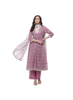 BIBA Women PRINTED ANARKALI SALWAR KURTA DUPATTA(SKDSANGANER9556_PINK_38)