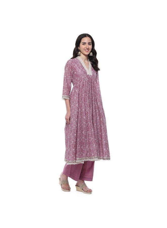 Biba - BIBA Women PRINTED ANARKALI SALWAR KURTA DUPATTA(SKDSANGANER9556_PINK_38) - Image 1