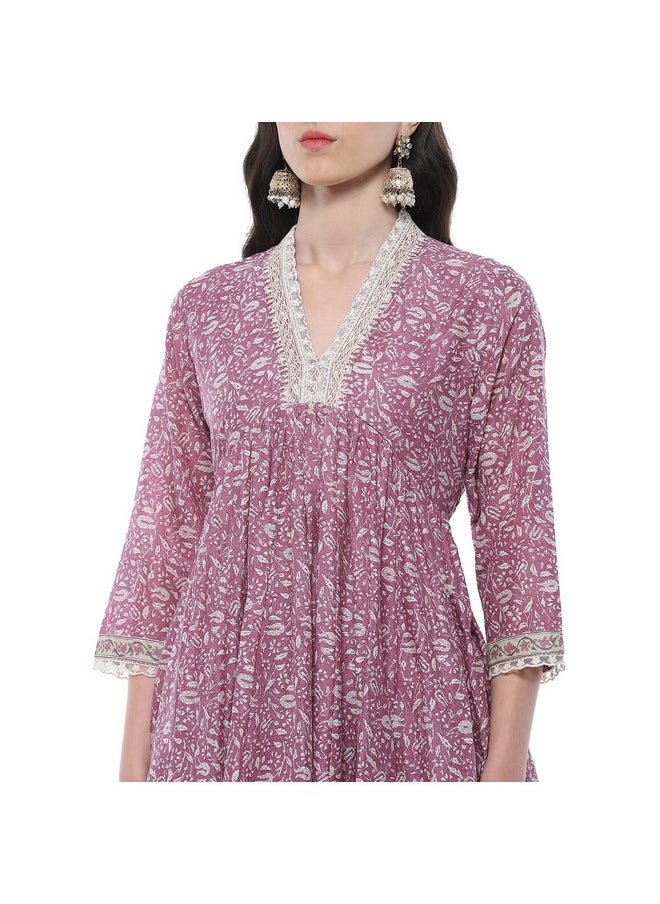 Biba - BIBA Women PRINTED ANARKALI SALWAR KURTA DUPATTA(SKDSANGANER9556_PINK_38) - Image 1