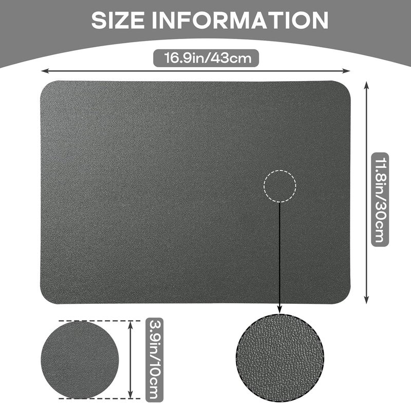 APLKER Faux Leather Placemats Set of 6 Waterproof Table Mats with Coaste | 17×12 In Heat Resistant Place Mats Set of 6 Wipebale & Washable Table Placemats for Kitchen Dining Indoor & Outdoor DeepGray - Image 3