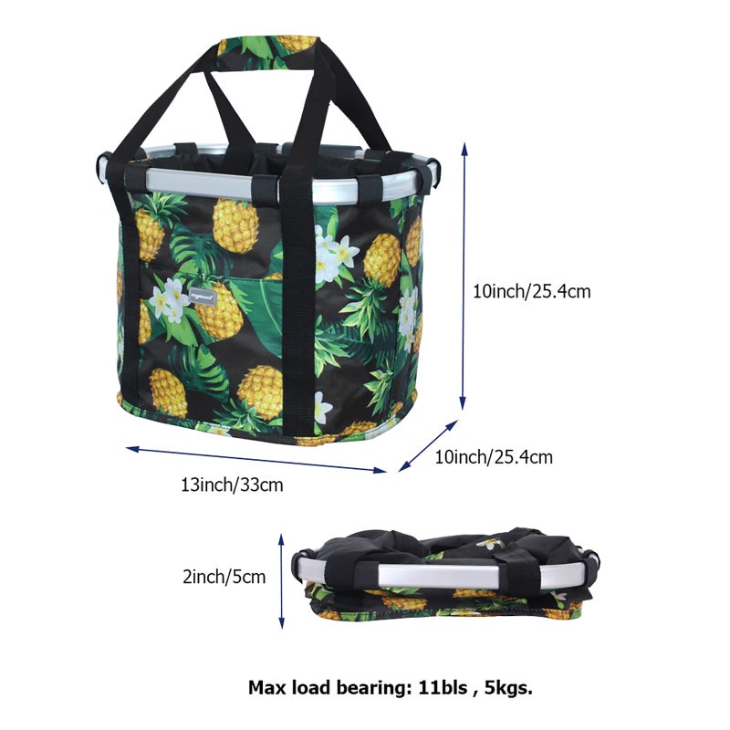 RAYMACE Bicycle Basket Dog Bike Handlebar Basket Front,Folding Detachable Quick Release Easy Install,Cycling Picnic Bag (Ananas) - Image 4