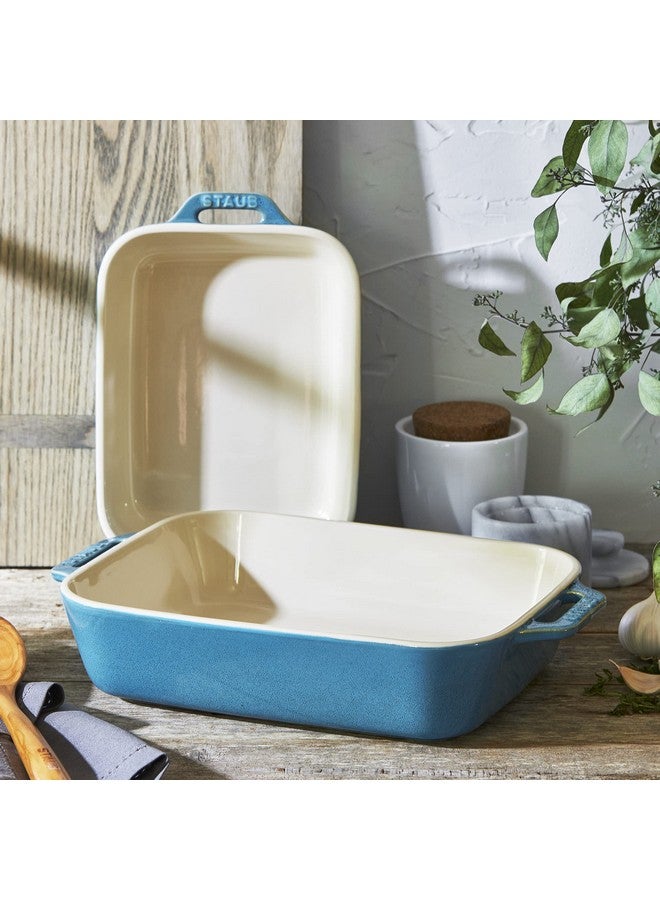 Staub Ceramic Rectangular Baking Dish Set, Casserole Dish, 2-Piece, Rustic Turquoise - Image 3