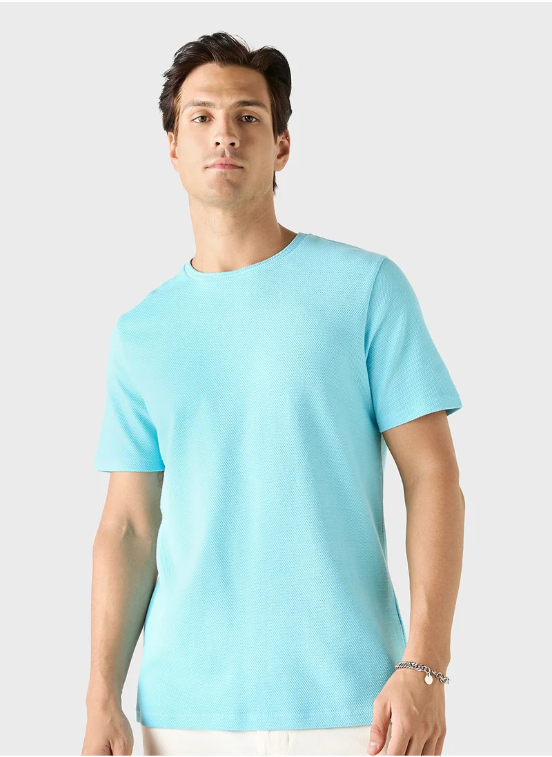 ايكونيك Iconic Textured T-shirt with Crew Neck and Short Sleeves