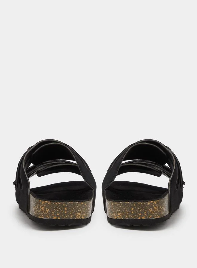 Styli  Black Double Strap Suede Look Casual Sandals for Men | Best Price UAE