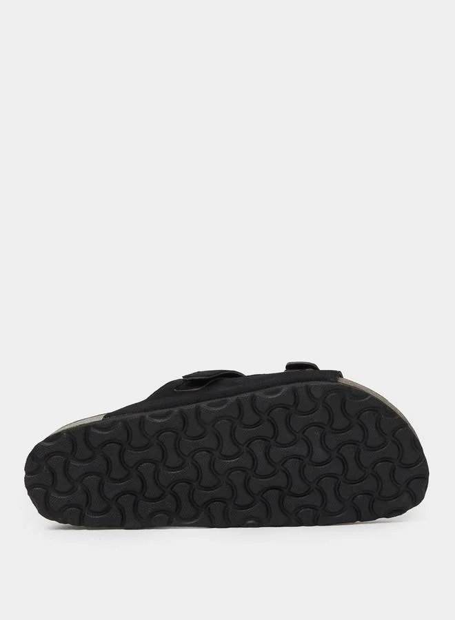 Styli  Black Double Strap Suede Look Casual Sandals for Men | Best Price UAE