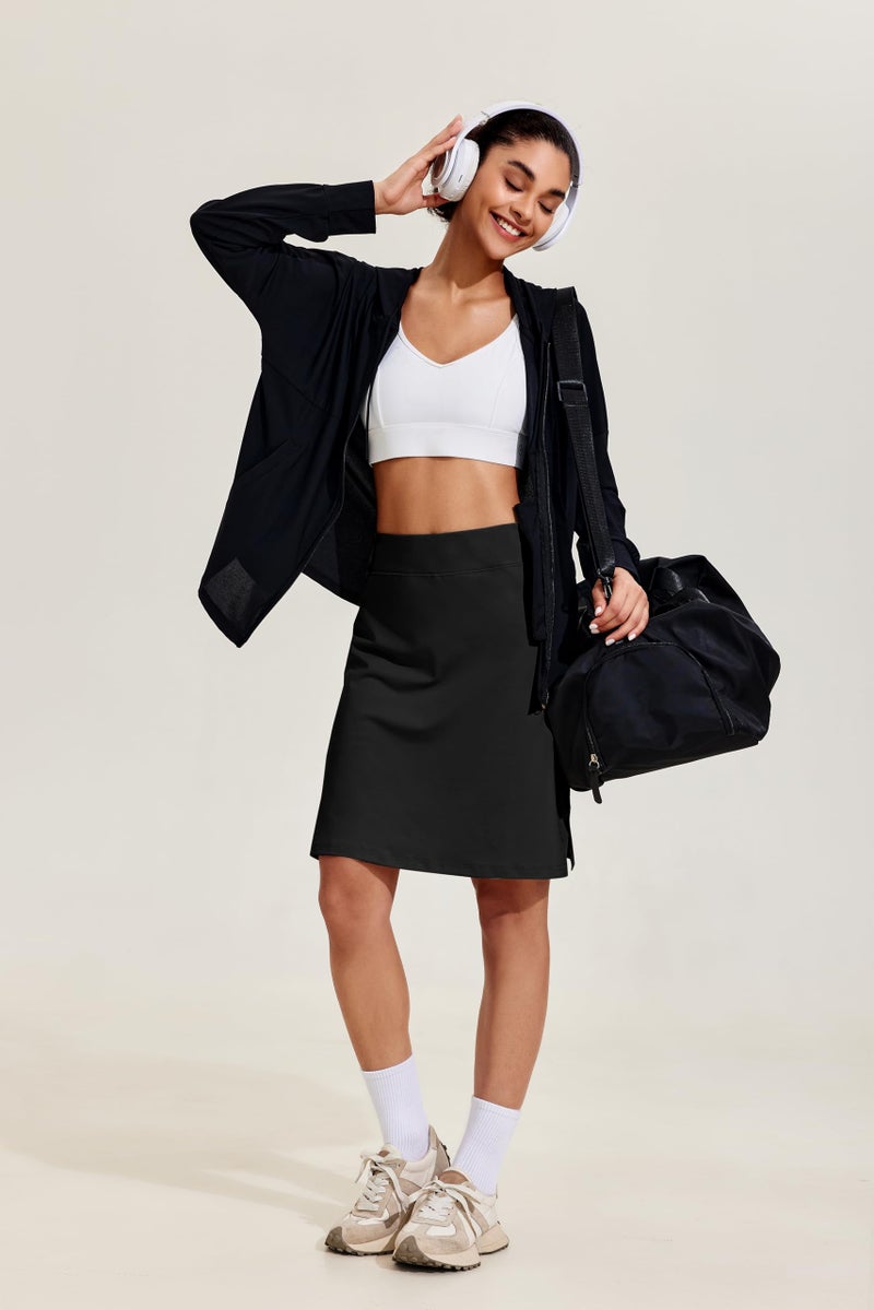 COOrun Womens 20" Knee Length Skirts with Shorts Long Golf Athletic Skirts Pocketed Golf Modest Skorts Lightweight Tennis Skirts Skorts,Black XXL - Image 5