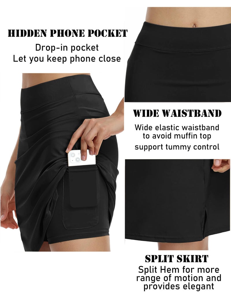 COOrun Womens 20" Knee Length Skirts with Shorts Long Golf Athletic Skirts Pocketed Golf Modest Skorts Lightweight Tennis Skirts Skorts,Black XXL - Image 4