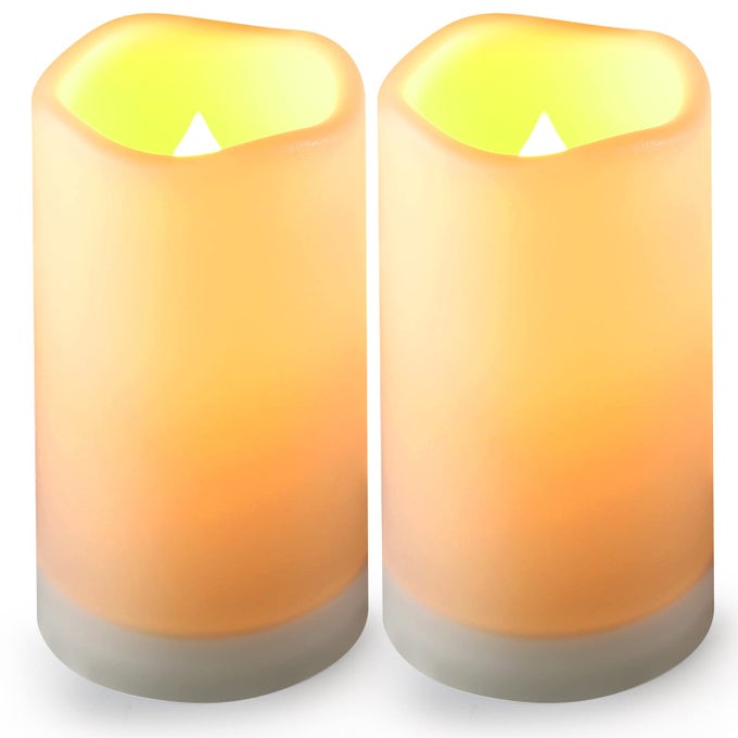 SOLAR FLAMELESS CANDLES OUTDOOR WATERPROOFDUSK TO DAWN OUTDOOR LIGHTING FLICKERING FAMELESS REUSABLE LED LIGHT CANDLES FOR LANTERN GARDEN CAMPING AND HOME DECOR 3D WICK 3X6 SET OF 2