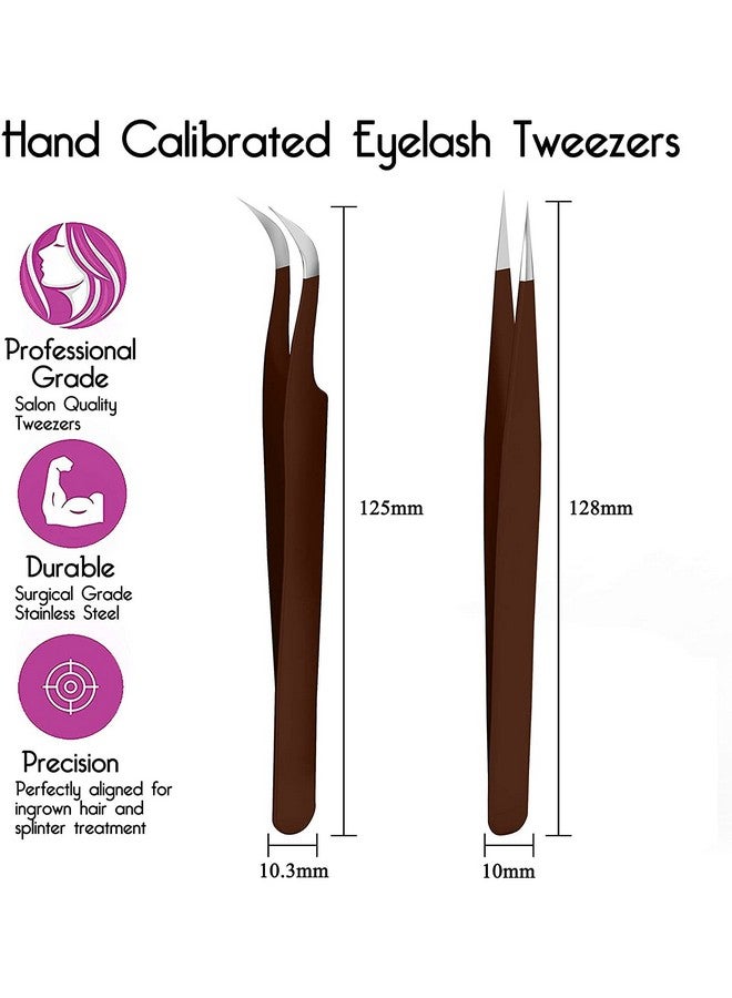 SIVOTE Ivote Lash Tweezers For Eyelash Extensions Hand Calibrated Straight & Curved Tip Pack Of 2 Chocolate - Image 3