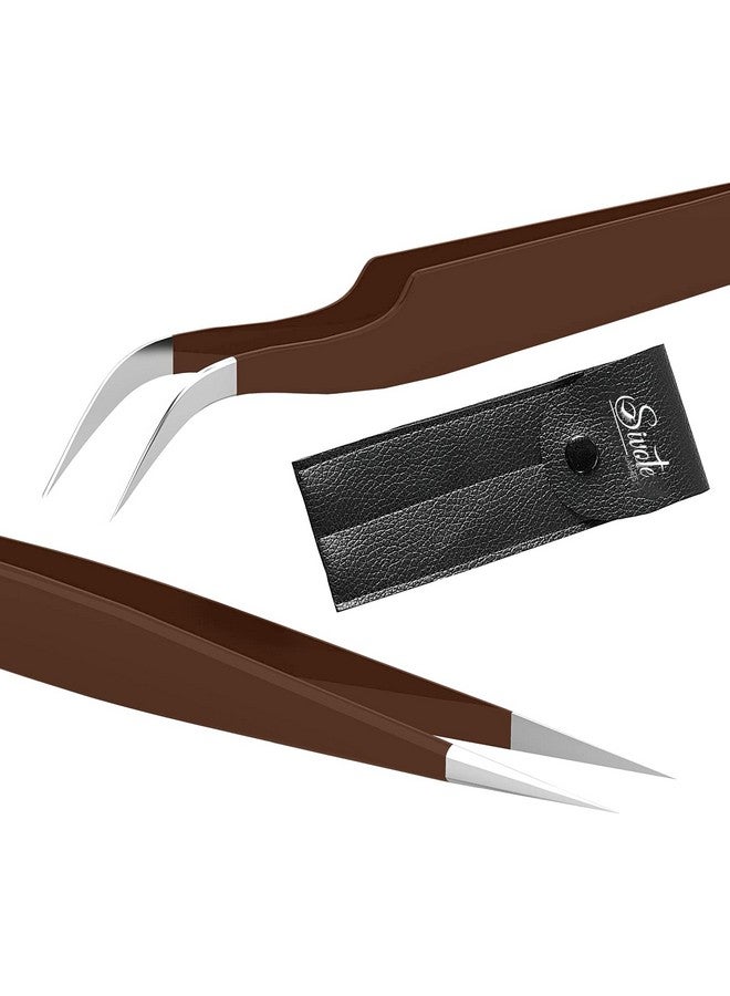 SIVOTE Ivote Lash Tweezers For Eyelash Extensions Hand Calibrated Straight & Curved Tip Pack Of 2 Chocolate - Image 1