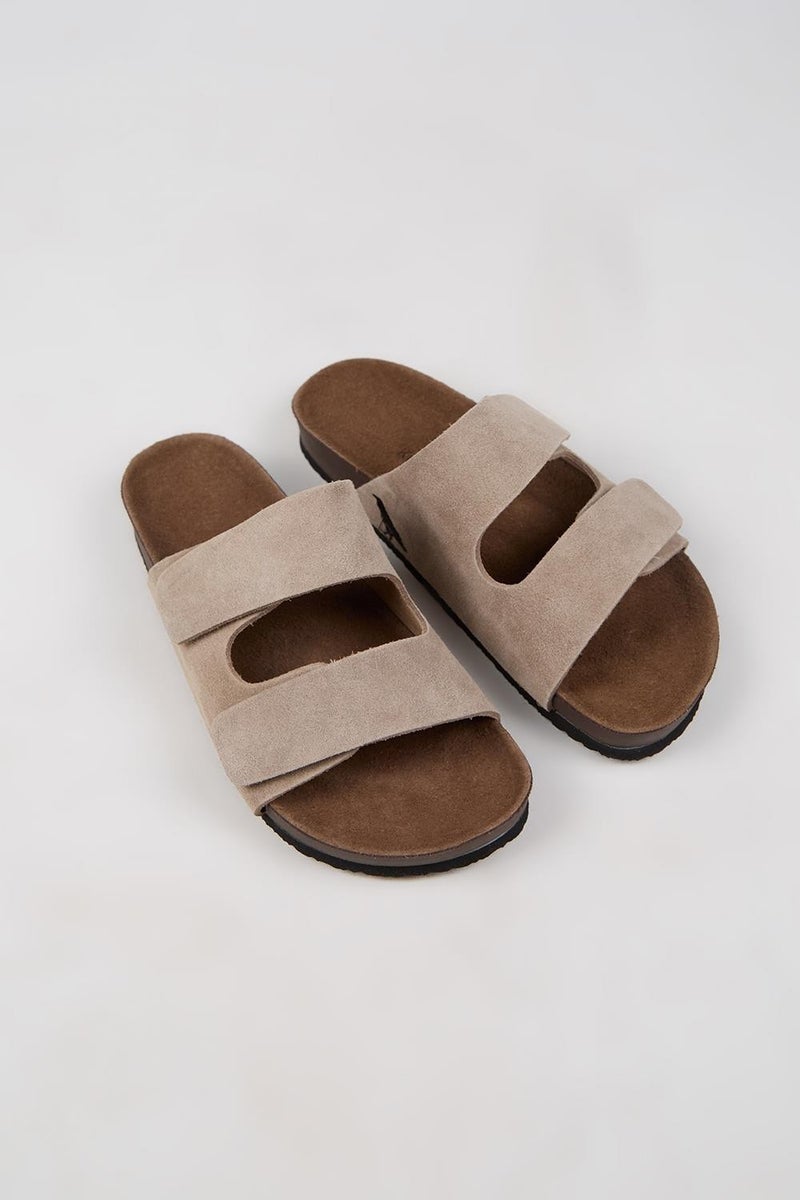 Krahe Robert Men's Genuine Leather Double Strap Velcro Mink Slippers - Image 4