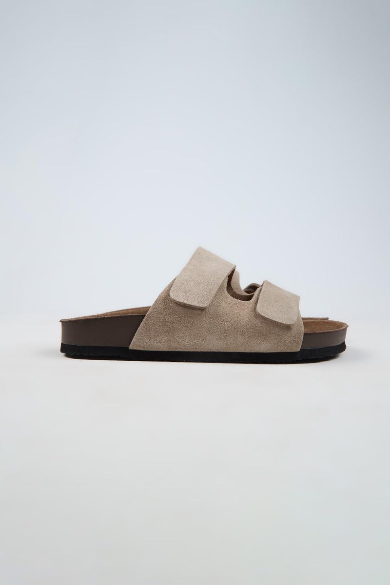 Krahe Robert Men's Genuine Leather Double Strap Velcro Mink Slippers - Image 3