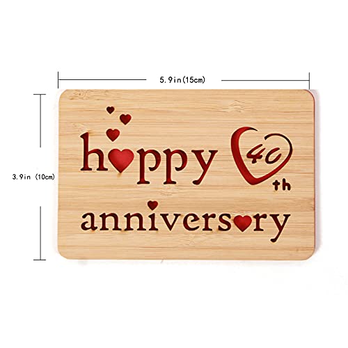 DELLA STELLA Wooden 40th Anniversary Card,Handmade 40 Years Wedding Anniversary Greeting Cards,40th Rubi anniversary card for Her,Him,Husband,Wife - Image 3