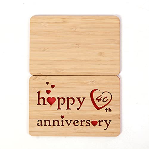 DELLA STELLA Wooden 40th Anniversary Card,Handmade 40 Years Wedding Anniversary Greeting Cards,40th Rubi anniversary card for Her,Him,Husband,Wife - Image 2