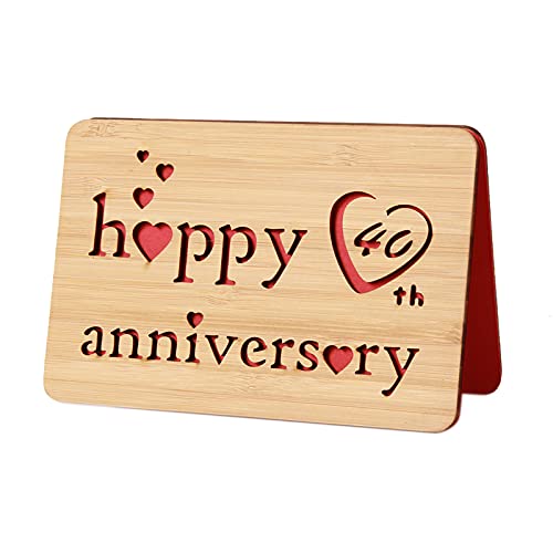 DELLA STELLA Wooden 40th Anniversary Card,Handmade 40 Years Wedding Anniversary Greeting Cards,40th Rubi anniversary card for Her,Him,Husband,Wife - Image 1