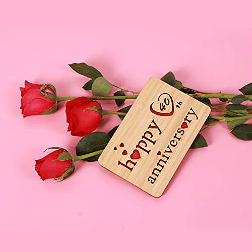 DELLA STELLA Wooden 40th Anniversary Card,Handmade 40 Years Wedding Anniversary Greeting Cards,40th Rubi anniversary card for Her,Him,Husband,Wife - Image 5
