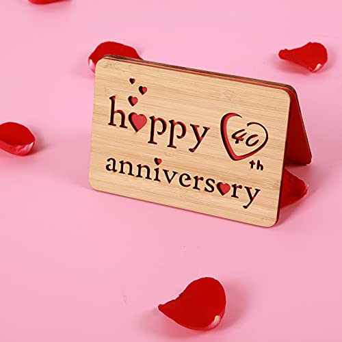 DELLA STELLA Wooden 40th Anniversary Card,Handmade 40 Years Wedding Anniversary Greeting Cards,40th Rubi anniversary card for Her,Him,Husband,Wife - Image 4