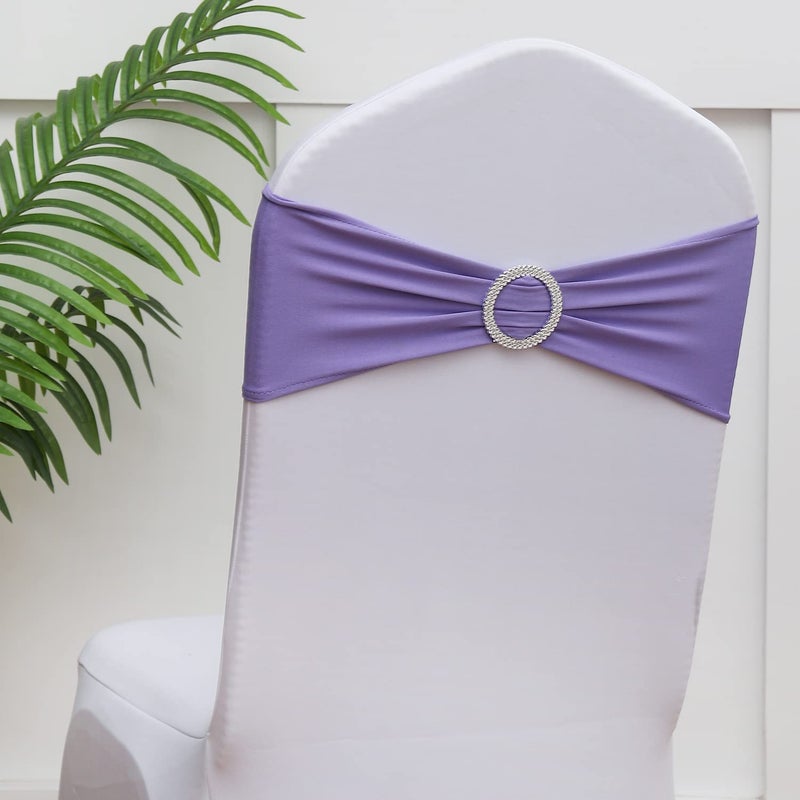 Gankar Lavender Chair Sashes 100 Pack Spandex Chairs Sashes for Wedding Decor Lavender Chair Bands Bows for Banquet Theme Hotel Restaurant Event Decor