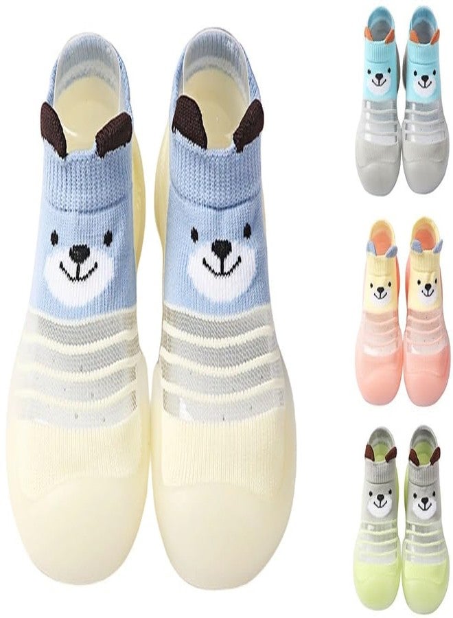 ARUP حذاء المشي الأول للأطفال الصغار، بنعل مطاطي ناعم برسومات كرتونية، مانع للانزلاق، مناسب للأرضيات الداخلية، للأولاد والبنات | قبضة سيليكون غير سامة | جوارب حريرية لطيفة بتصميم دب لطيف من قماش لطيف على البشرة (مقاسات الأحذية البريطانية، للأطفال الصغار، الفئة العمرية: متوسط، 3.5 سنوات، 4 سنوات) - Image 1