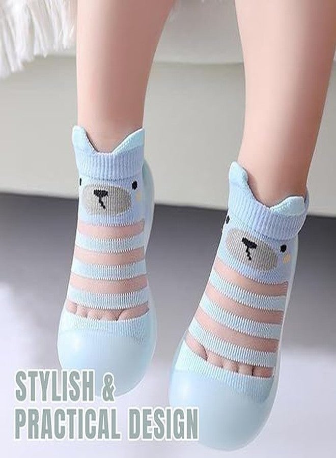 ARUP حذاء المشي الأول للأطفال الصغار، بنعل مطاطي ناعم برسومات كرتونية، مانع للانزلاق، مناسب للأرضيات الداخلية، للأولاد والبنات | قبضة سيليكون غير سامة | جوارب حريرية لطيفة بتصميم دب لطيف من قماش لطيف على البشرة (مقاسات الأحذية البريطانية، للأطفال الصغار، الفئة العمرية: متوسط، 3.5 سنوات، 4 سنوات) - Image 5