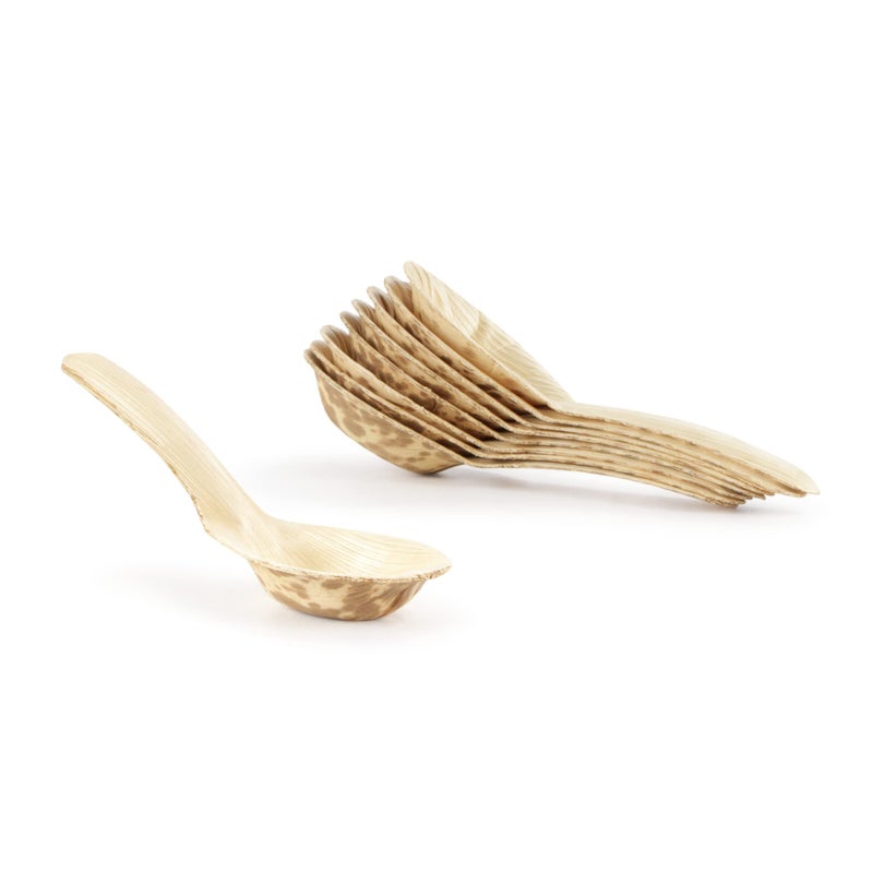 BambooMN 5.1"" Premium Bamboo Leaf Chinese Soup Spoons  All Natural Disposable Compostable for Catering and Home Use  100 Pieces - Image 1