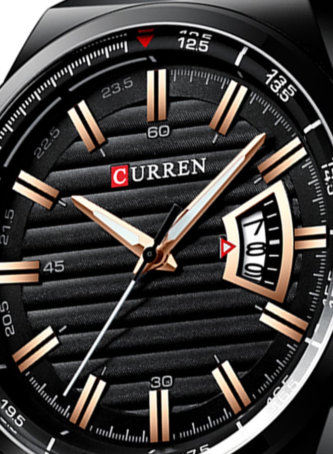 Men's Waterproof Stainless Steel BAnd With CalAnder Quartz Watch 8375 - 45 mm - Black - Image 4