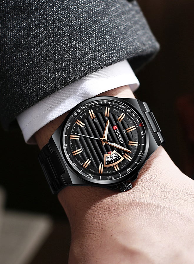 Men's Waterproof Stainless Steel BAnd With CalAnder Quartz Watch 8375 - 45 mm - Black - Image 3