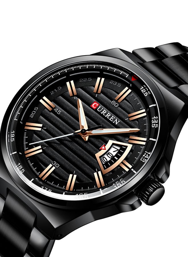 Men's Waterproof Stainless Steel BAnd With CalAnder Quartz Watch 8375 - 45 mm - Black - Image 2