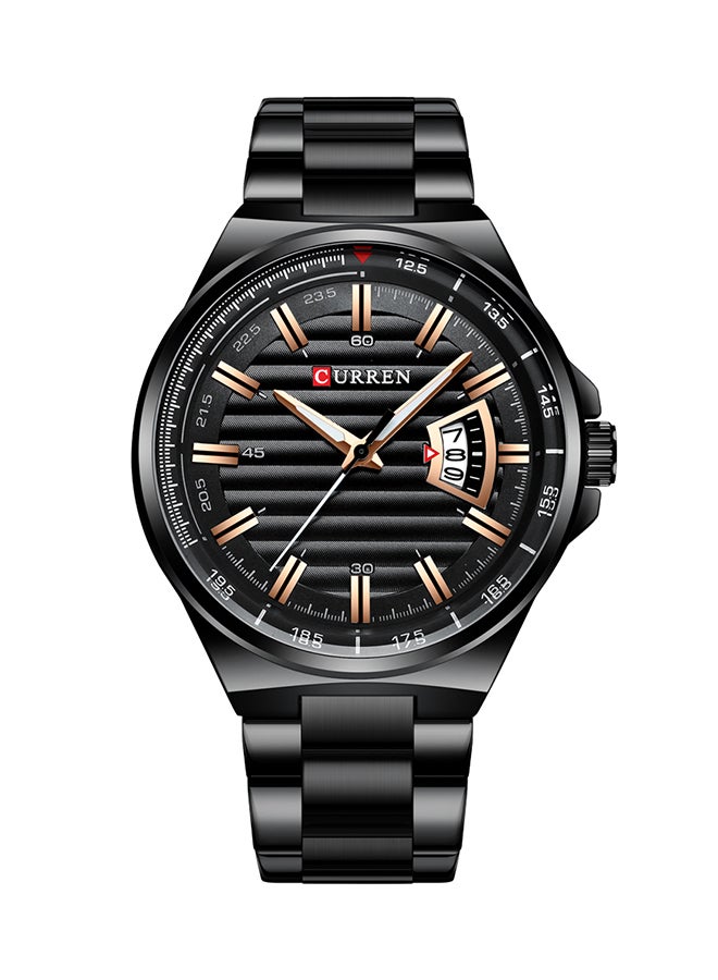 Men's Waterproof Stainless Steel BAnd With CalAnder Quartz Watch 8375 - 45 mm - Black - Image 1