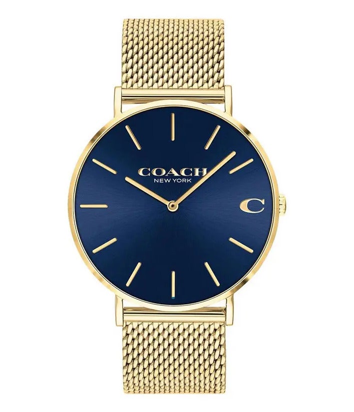 COACH Men’s Quartz Gold Stainless Steel Blue Dial 41mm Watch 14602551 - Image 1
