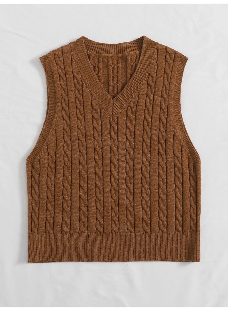 NIBEMINENT Sweater European and American Women's Knitted Waistcoat Pullover V-neck Vest Sweater Top for Women - Image 2