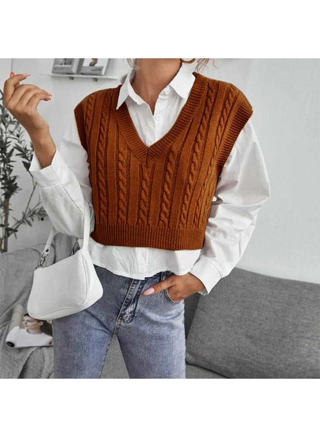 NIBEMINENT Sweater European and American Women's Knitted Waistcoat Pullover V-neck Vest Sweater Top for Women - Image 1