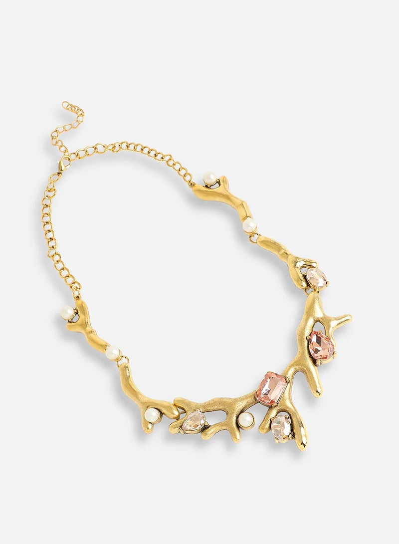 سوهي قلادة مطلية بالذهب مصممة للحفلات من الحجر