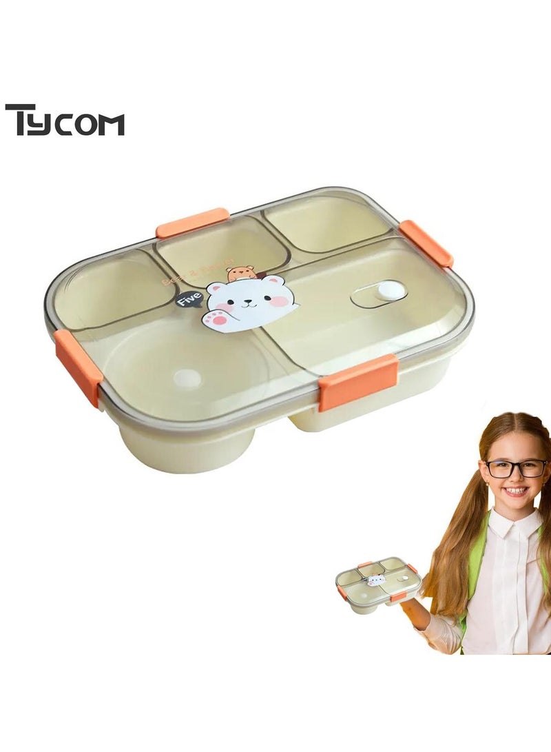 TYCOM Lunch Box for Kid Bento Box Children School Children's Lunch Box with Compartments Leak-proof Lunch Box for Girls and Boys Snack Box Bear Orange. - Image 3