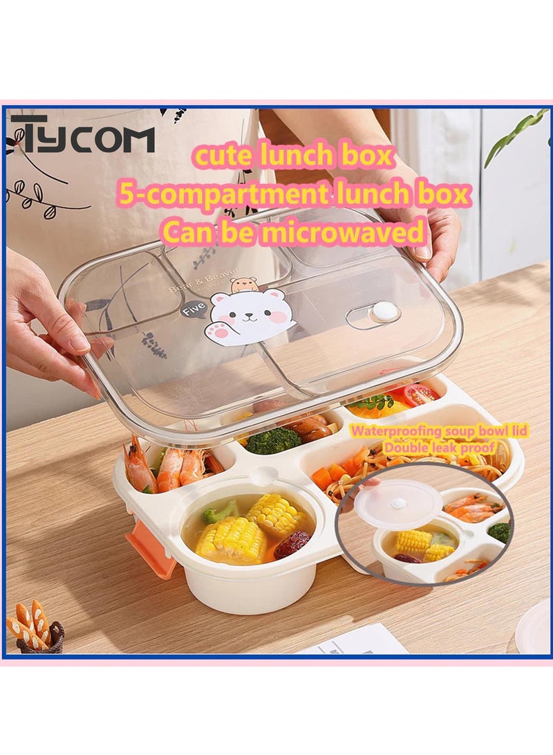 TYCOM Lunch Box for Kid Bento Box Children School Children's Lunch Box with Compartments Leak-proof Lunch Box for Girls and Boys Snack Box Bear Orange. - Image 5