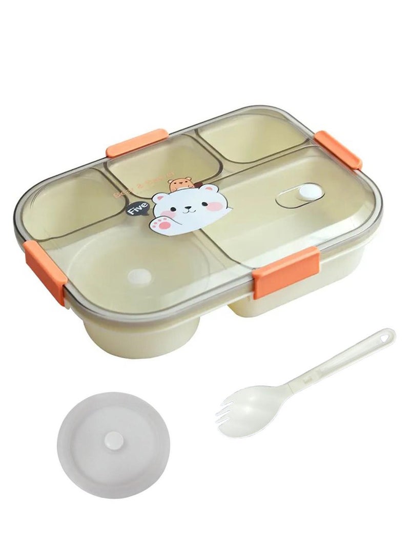 TYCOM Lunch Box for Kid Bento Box Children School Children's Lunch Box with Compartments Leak-proof Lunch Box for Girls and Boys Snack Box Bear Orange. - Image 1