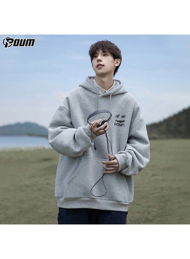 Poum Hooded Sweatshirt For Men, Spring And Autumn Style, Loose Casual Couple's Sportswear Jacket, Pow04, Floral Gray, Size M - Image 1