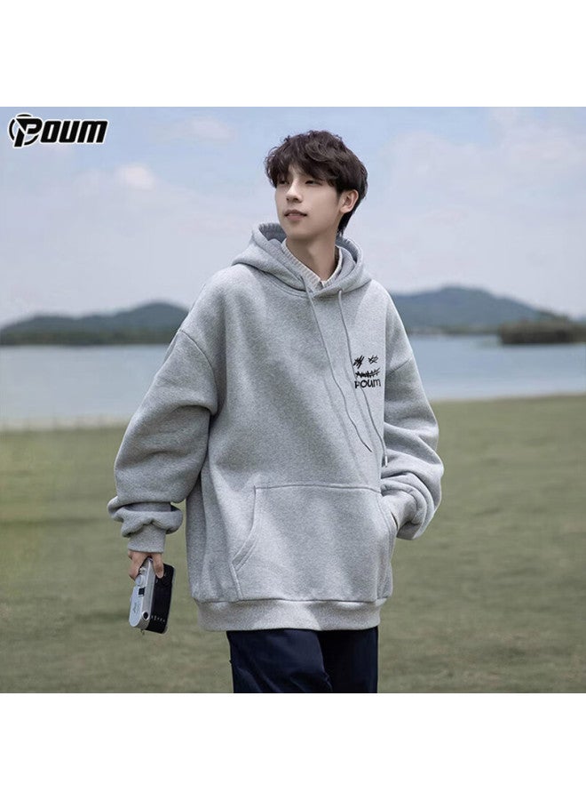 Poum Hooded Sweatshirt For Men, Spring And Autumn Style, Loose Casual Couple's Sportswear Jacket, Pow04, Floral Gray, Size M - Image 2