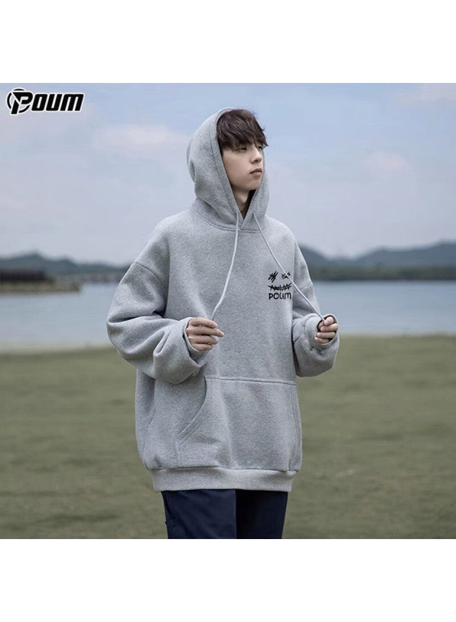 Poum Hooded Sweatshirt For Men, Spring And Autumn Style, Loose Casual Couple's Sportswear Jacket, Pow04, Floral Gray, Size M - Image 3