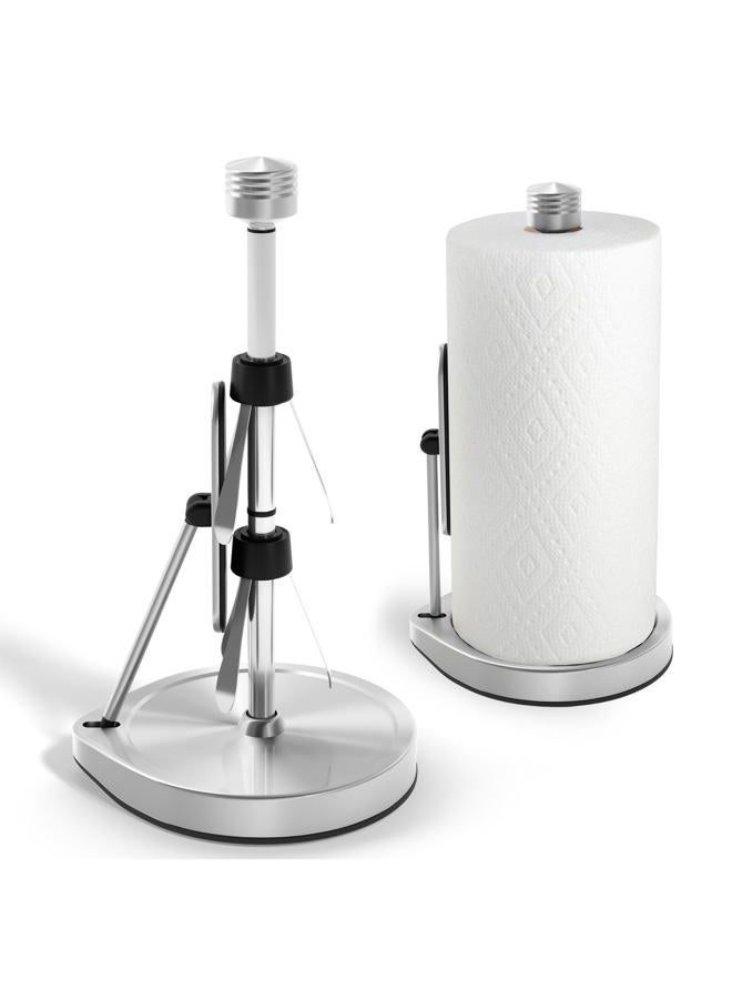 Dear Household Stainless Steel Tension Arm Paper Towel Holder - Easy One-Handed Operation - This Sturdy Weighted Paper Towel Dispenser Countertop Model Has Suction Cups and Holds All Paper Towel Rolls (Silver) - Image 1