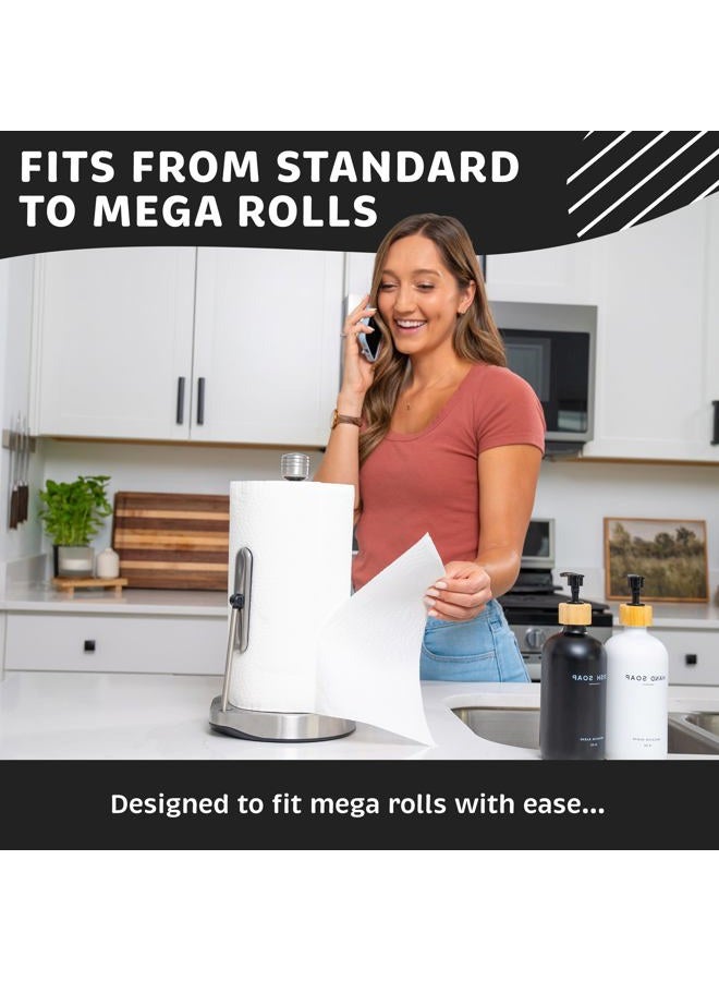Dear Household Stainless Steel Tension Arm Paper Towel Holder - Easy One-Handed Operation - This Sturdy Weighted Paper Towel Dispenser Countertop Model Has Suction Cups and Holds All Paper Towel Rolls (Silver) - Image 4