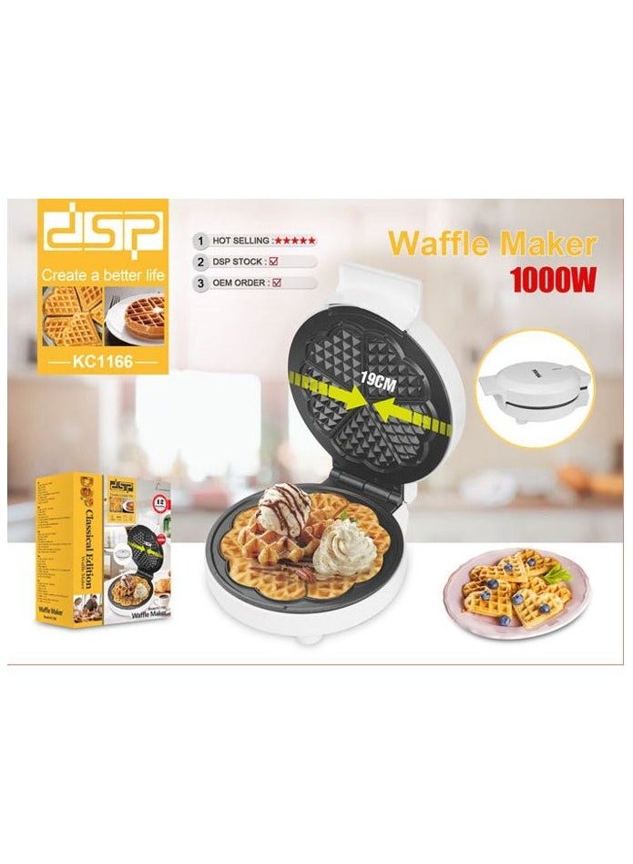 DSB Belgian Electric Waffle Maker 1000W 19cm DSP KC1166 White (1 Year Warranty) - Image 1