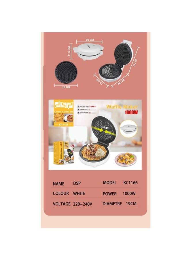 DSB Belgian Electric Waffle Maker 1000W 19cm DSP KC1166 White (1 Year Warranty) - Image 2