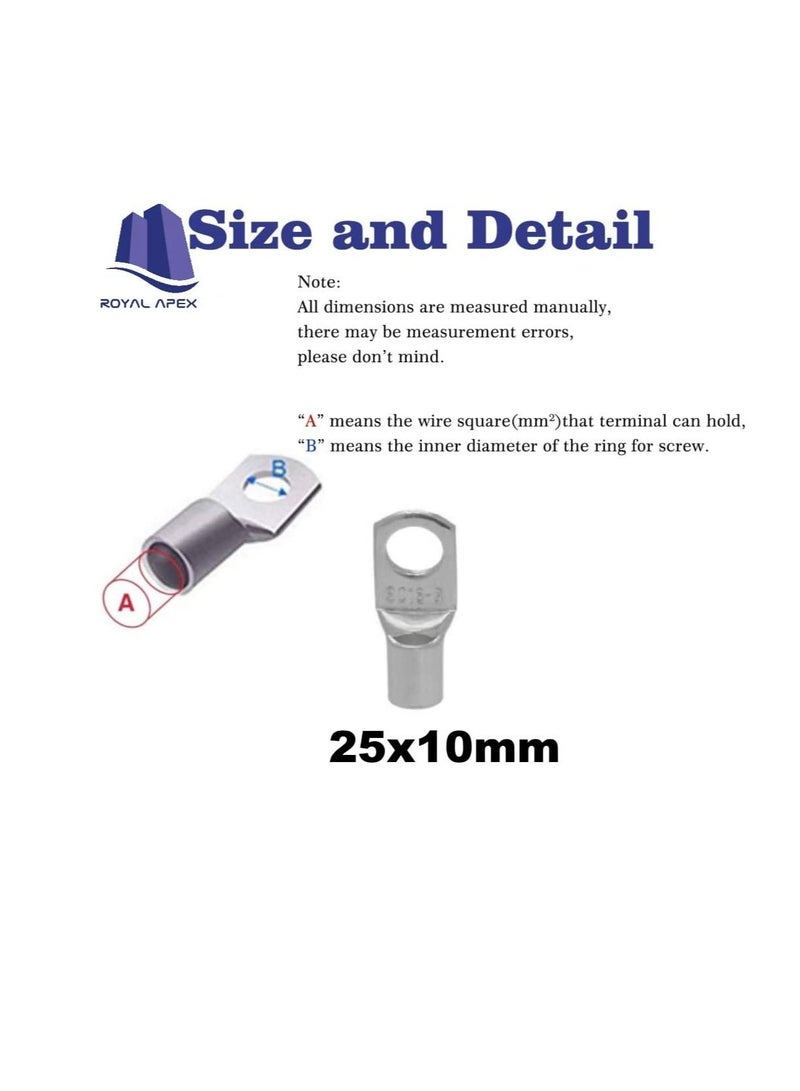 Copper Cable Lugs 10Pcs Set-Wire Terminals, Connector Cable lugs Ring Battery SC Terminals, for Marine, Solar, Automotive, Electric, Home Applications etc (Hole Size 10mm, Cable Size 25mm)  - Image 2