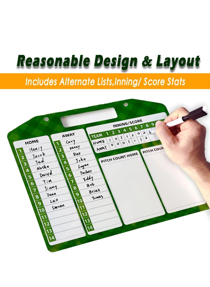Excefore - Magnetic Baseball Coach Clipboard Magnetic Baseball Lineup Board for Dugout Premium Tactical with 30 Baseball Lineup Cards and Marker Boards Dugout Display Softball Coaching Accessories Green - Image 1