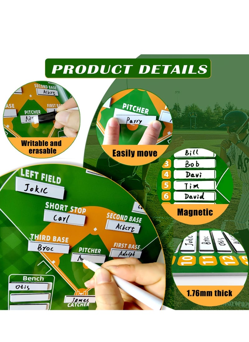 Excefore - Magnetic Baseball Coach Clipboard Magnetic Baseball Lineup Board for Dugout Premium Tactical with 30 Baseball Lineup Cards and Marker Boards Dugout Display Softball Coaching Accessories Green - Image 1